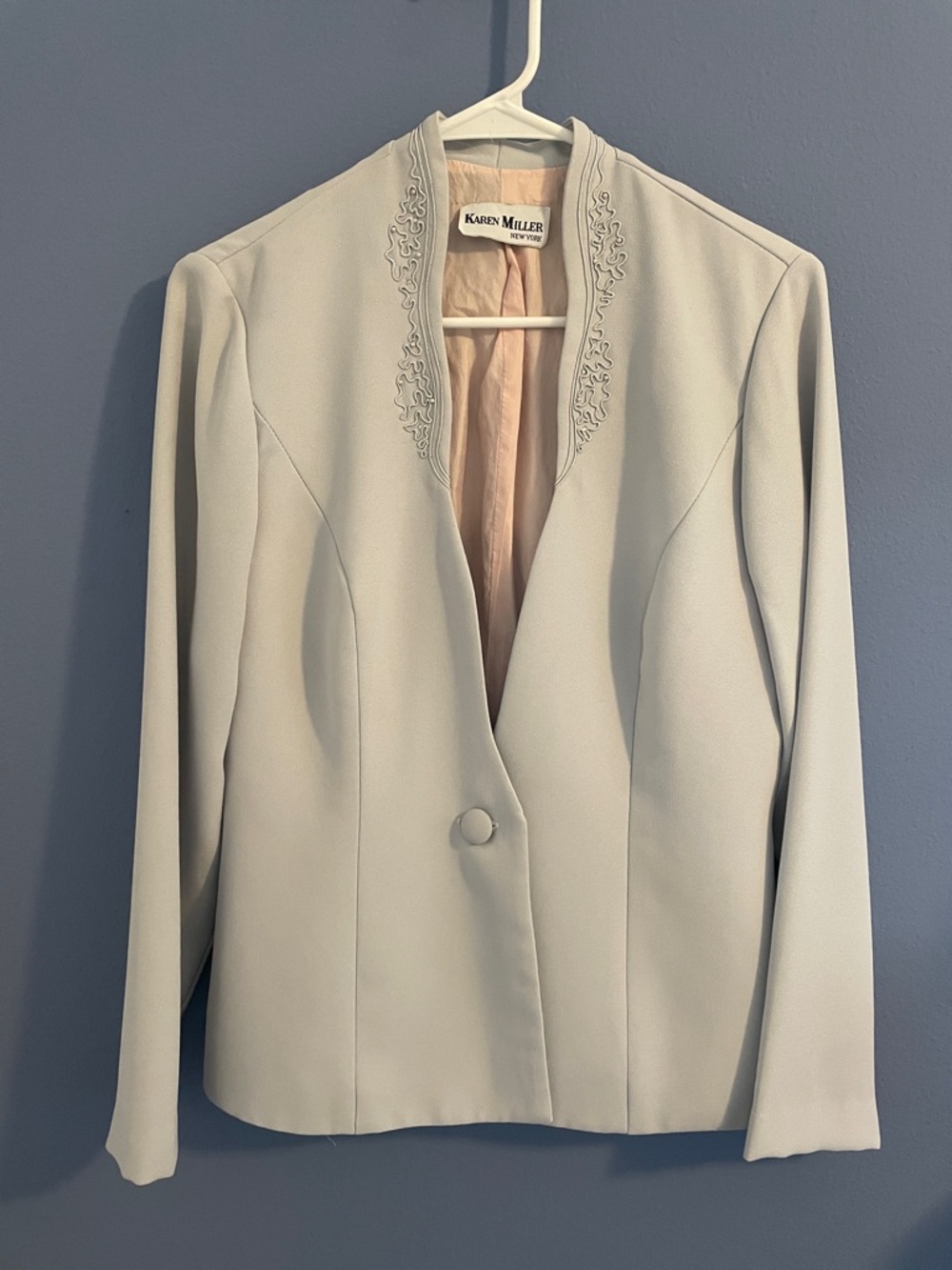 Karen Millen Women's Light Blue Embroidered Collar Jacket